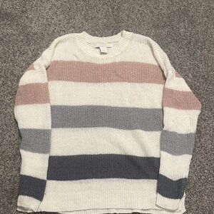 Striped Sweater - Cream, Gray, and Pink